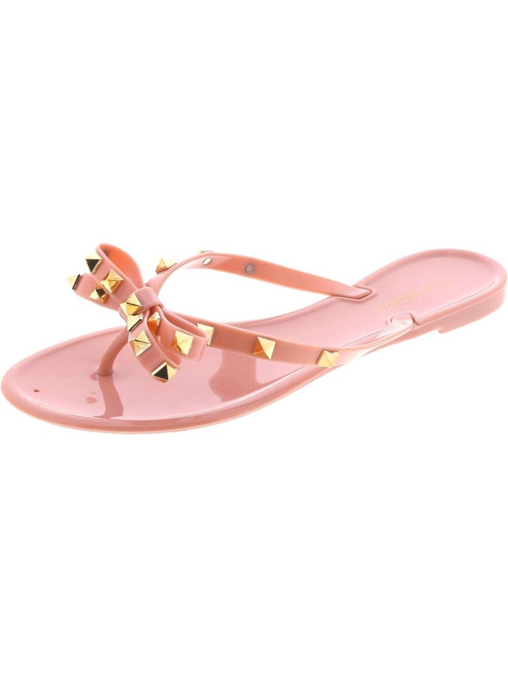 Women's Blush Polyvinyl Chloride Studded Jelly Flip Flops Sandals with Bow